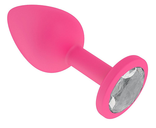 Розовая анальная втулка с прозрачным кристаллом Сумерки богов 516-01 white-DD (7,3 см)