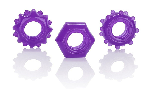 Набор из 3 фиолетовых колец на пенис California Exotic Novelties Reversible Ring Set SE-1433-14-2
