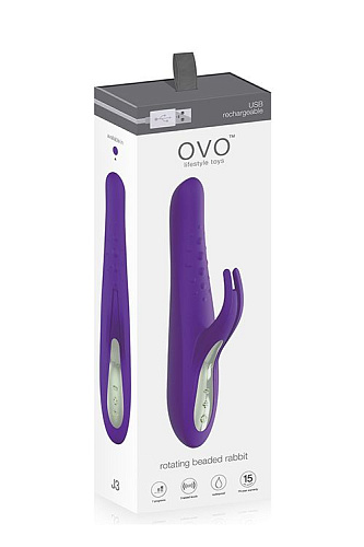 Фиолетовый вибратор с клиторальным отростком OVO J3 VIOLET (24 см)