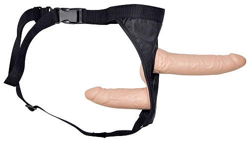 Телесный страпон с вагинальной пробкой Orion Double Dong Strap-On 05018910000 (19 см)