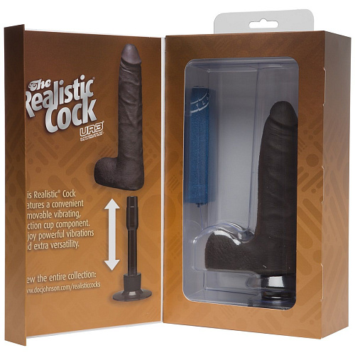 Коричневый вибромассажёр Doc Johnson The Realistic Cock ULTRASKYN Vibrating 7” Slim 1160-24-BX (22,1 см)