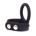 Чёрное эрекционное кольцо с утяжкой мошонки O-Products Silicone Tri-snap Support Large OPR-2050001