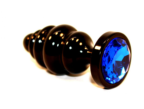 Чёрная пробка с синим стразом 4sexdreaM 47427-3 (7,3 см)