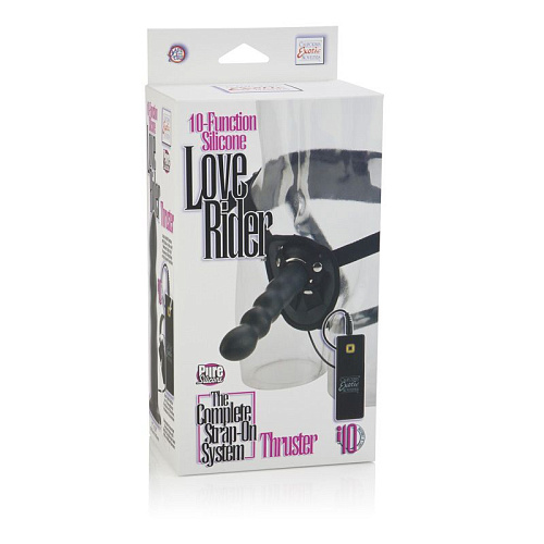 Чёрный страпон с вибрацией California Exotic Novelties 10-FunctionSilicone Love Rider Thruster SE 1498-35-3 (17,7 см)