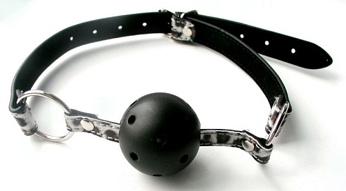 Чёрный кляп-шарик на ремешках с леопардовым принтом Bior toys Ball Gag MLF-90080-9