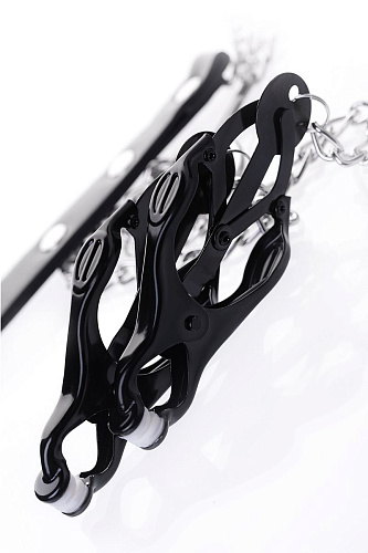 Чёрно-серебристые зажимы для сосков с кольцом для пениса ToyFa Metal 712050