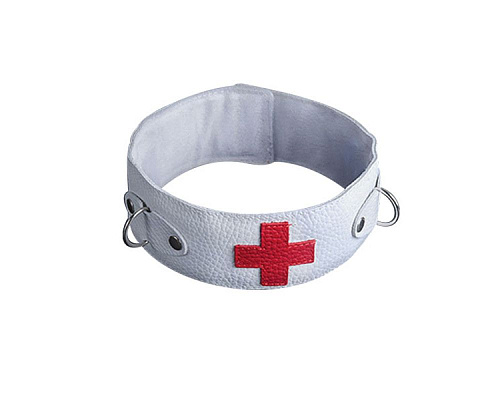 Белый ошейник с кольцами и красным крестом Sitabella 3116-3