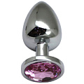 Серебристая анальная пробка с розовым кристаллом Eroticon P3402M-12 (9 см)