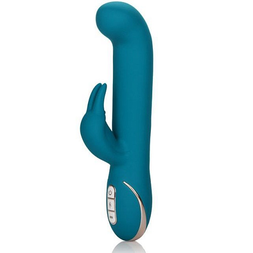Бирюзовый вибратор с изогнутой головкой California Exotic Novelties Jack Rabbit Signature Silicone Rocking G Rabbit SE-0609-20-3 (20 см)