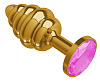 Золотистая пробка с рёбрышками и розовым кристаллом Сумерки богов 512-06 pink-DD (7 см)