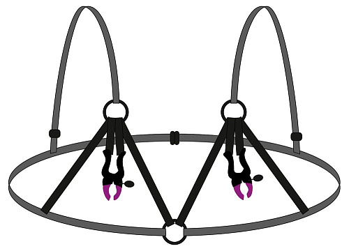 Декоративный бюстгальтер чёрного цвета с зажимами на соски Orion Bra with silicone nipple clamps 0515337