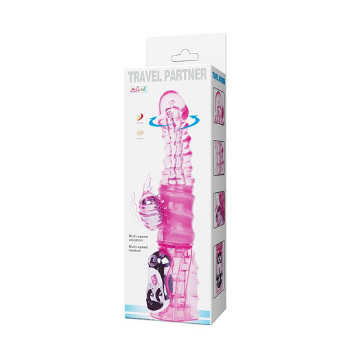 Розовый ротатор со стимулятором клитора Baile BW-020003-0101 (25,5 см)