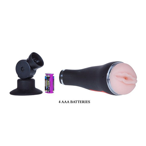 Чёрно-красная мастурбатор-вагина с вибрацией в тубе на присоске Baile BM-00900T37