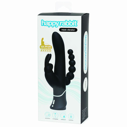 Черный перезаряжаемый вибратор Happy Rabbit Triple Curve Rechargeable Rabbit Vibrator 71506 (25,4 см)