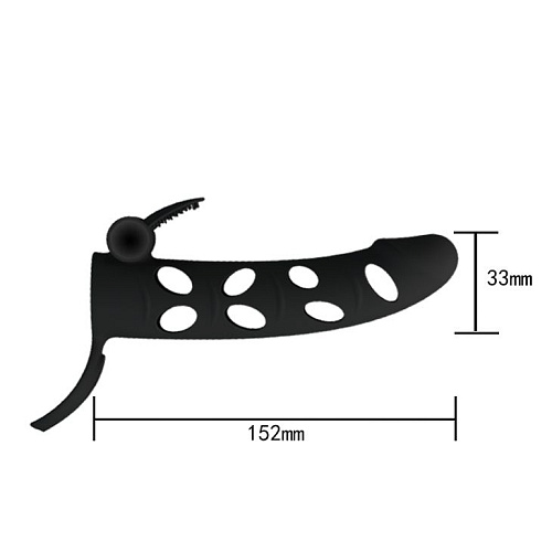 Чёрная закрытая насадка на пенис с вибрацией Baile BI-026215-0801 (15,2 см)