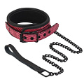 Розово-чёрный ошейник с поводком Dream Toys COLLAR LEASH 21647