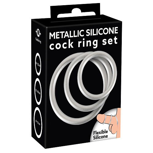 Набор из 3 серебристых эрекционных колец под металл Orion Metallic Silicone Cock Ring Set 05372170000