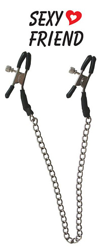 Чёрные зажимы на соски с серебристой цепочкой Bior toys SF-70140