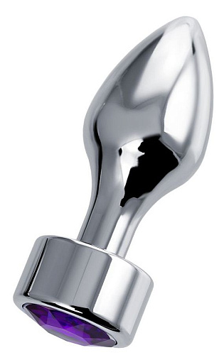 Серебристая анальная пробка с фиолетовым кристаллом Штучки-дрючки 690124 (9,5 см)