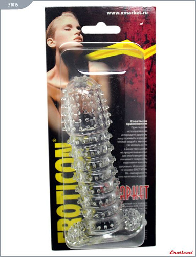 Прозрачная закрытая насадка с шипиками Eroticon 31015 (12 см)