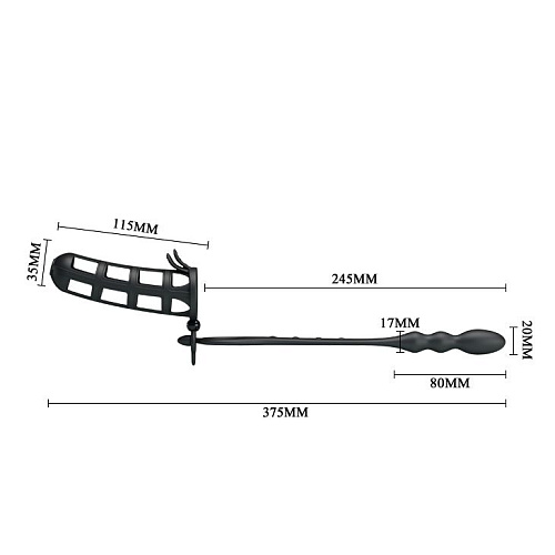 Насадка на пенис чёрного цвета со съёмным анальным стимулятором Baile Hercules intence anal stimulation BI-026233-0801
