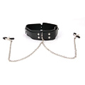 Чёрный ошейник на регулируемом ремешке с металлическими зажимами для сосков Bior toys NTU-80340-1