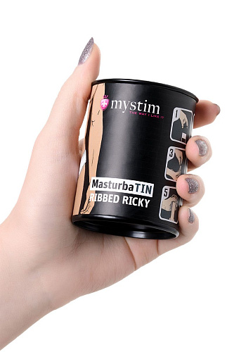 Компактный мастурбатор белого цвета MyStim MasturbaTIN Ribbed Ricky 46297