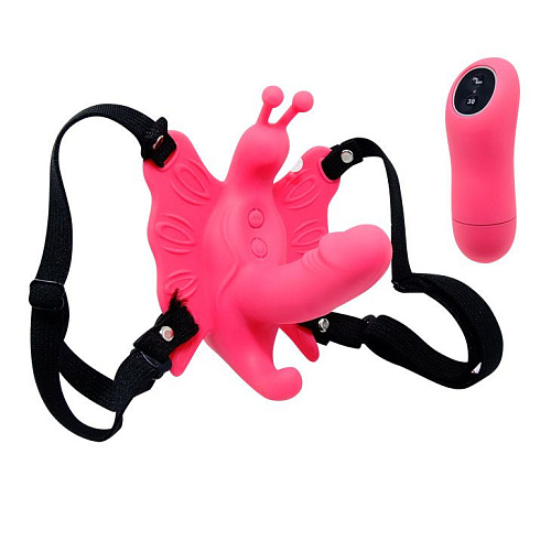 Розовый стимулятор клитора на ремешках с вибрацией Baile «Бабочка» BW-022045W