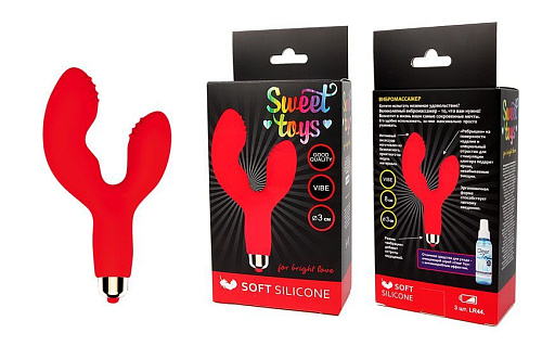 Красный силиконовый вибромассажёр с клиторальным стимулятором Bior toys ST-40146-3