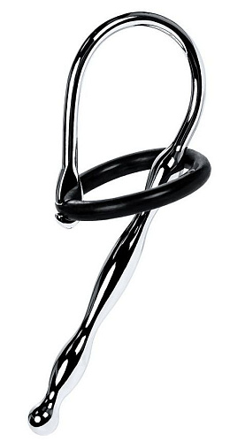 Стальной уретральный плаг-косичка с двумя кольцами ToyFa 717304