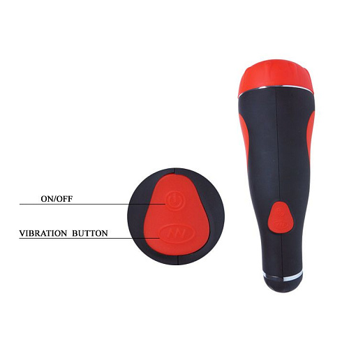 Чёрно-красная мастурбатор-вагина с вибрацией в тубе на присоске Baile BM-00900T37