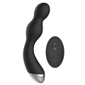 Чёрный гладкий вибромассажёр с электростимуляцией и пультом ДУ Shots Media BV E-Stim G/P-Spot Vibrator ELC020BLK (19,5 см)