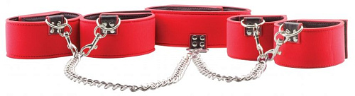 Чёрно-красный двусторонний комплект для бандажа Reversible Collar / Wrist / Ankle Cuffs Shots Media BV OU191RED