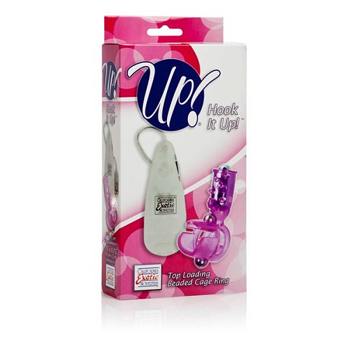 Розовое эрекционное кольцо с вибрацией и стимулятором клитора California Exotic Novelties Hook It Up! Top Loading Beaded Cage Ring SE-1473-33-3