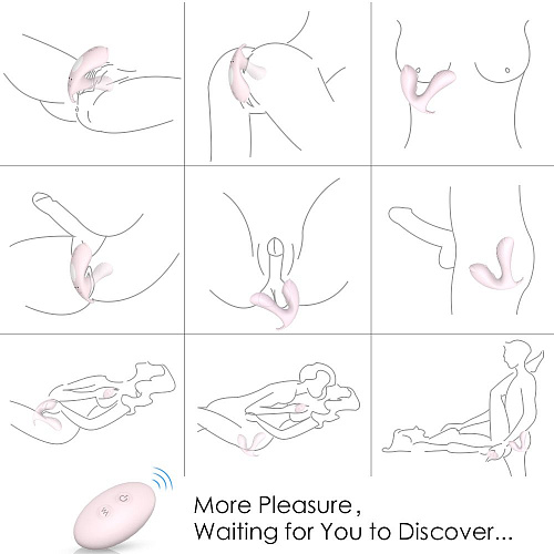 Нежно-розовая вибропробка с клиторальным отростком и пультом ДУ S-HANDE CARA  SHD-S083