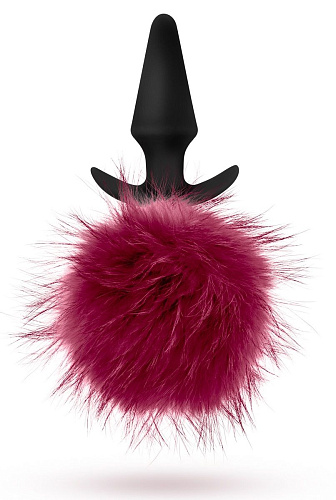 Силиконовая анальная пробка с бордовым заячьим хвостом Blush Novelties Fur Pom Pom BL-59200 (12,7 см)