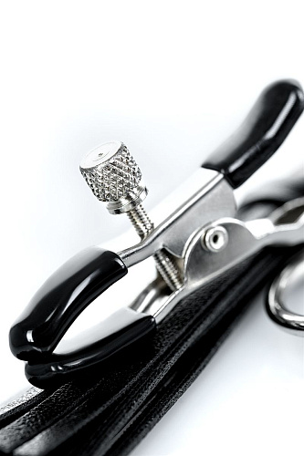 Чёрно-серебристые зажимы для сосков с кисточками ToyFa Theatre 705011