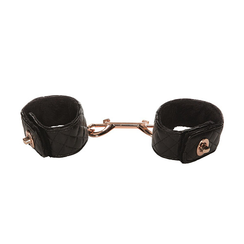 Чёрные наручи с золотистой металлической застежкой California Exotic Novelties Entice Universal Cuff Links SE-2720-53-3