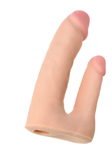 Поясной страпон телесного цвета с насадкой для двойного проникновения ToyFa 984104 (16 см)