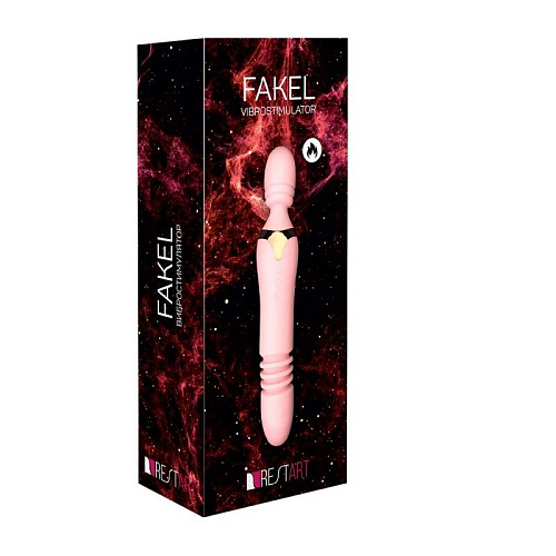 Двусторонний жезловый вибратор розового цвета с нагревом RestArt Fakel RA-319 (24 см)