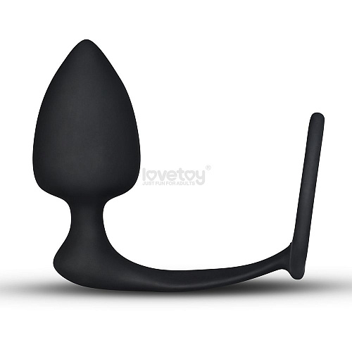 Чёрная анальная втулка с кольцом для пениса Lovetoy Combo Threat LV2617