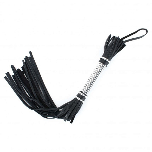 Чёрная плеть с серебристой ручкой БДСМ арсенал 54051ars (44 см)