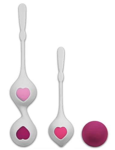 Набор из чётырех бело-розовых вагинальных разновесных шариков Winyi Grace WY0425-WH