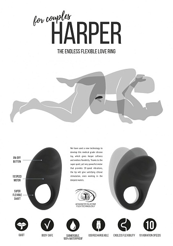 Чёрное эрекционное виброкольцо Shots Media BV Harper JIL001BLK