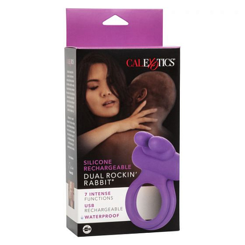 Фиолетовое двойное эрекционное кольцо California Exotic Novelties Silicone Rechargeable Dual Rockin Rabbit SE-1843-20-3