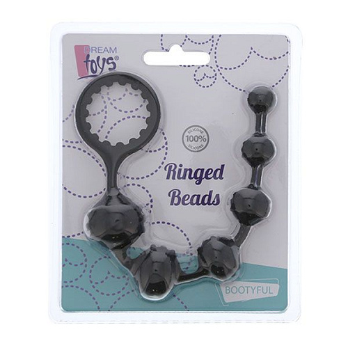 Чёрная анальная цепочка с шишечками Dream Toys RINGED BEADS 21494 (23 см)