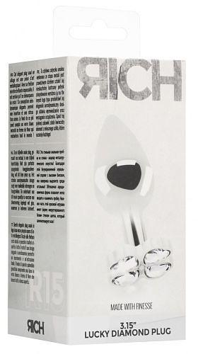 Серебристая анальная пробка с прозрачными кристаллами в форме клевера Shots Media BV RIC015SIL (8,2 см)