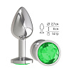 Серебристая анальная втулка с зелёным кристаллом Сумерки богов 513-03 green-DD (7 см)