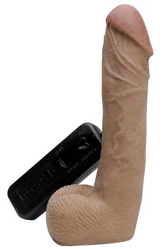 Бежевый вибратор-реалистик Topco Sales CyberSkin Vibrating CyberCock with Balls Dark 1073797 (19 см)