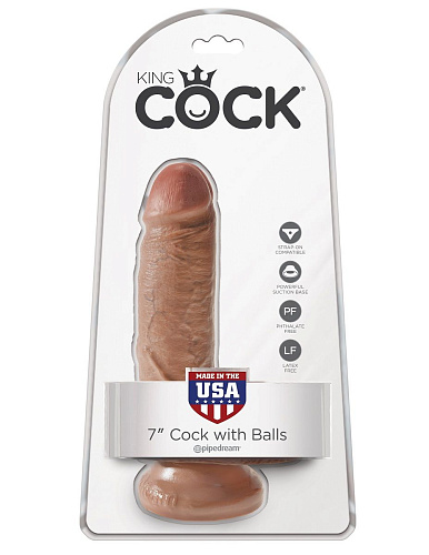 Кофейный фаллоимитатор-мулат с мошонкой Pipedream 7 Cock with Balls PD5506-22 (19,4 см)